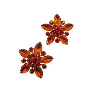 Vintage Signed Judy Lee Flower Rhinestone Earrings (A9284)